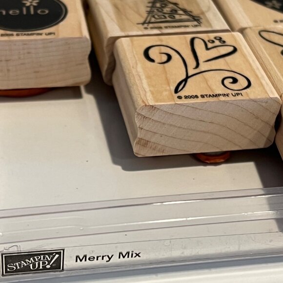 Stampin Up! Merry Mix Rubber Stamp Set - 12 Designs On Wood Blocks - Picture 2 of 3